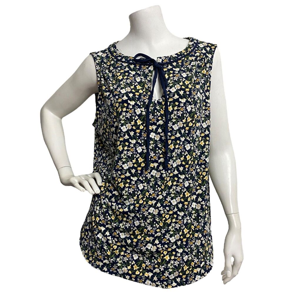 7th avenue Design Studio New York & Co Navy Sleeveless Tie Neck Blouse Size L